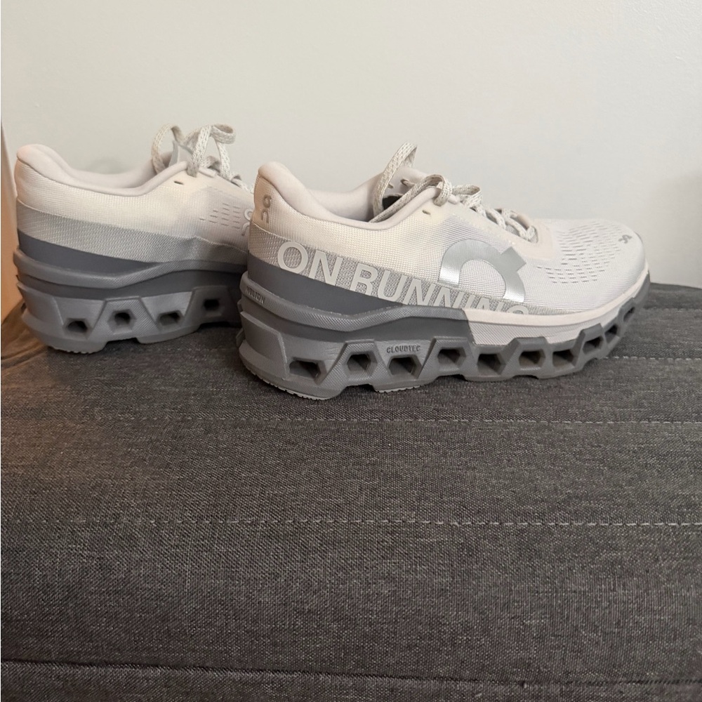 On Running Cloudstratus White and Gray Shoes